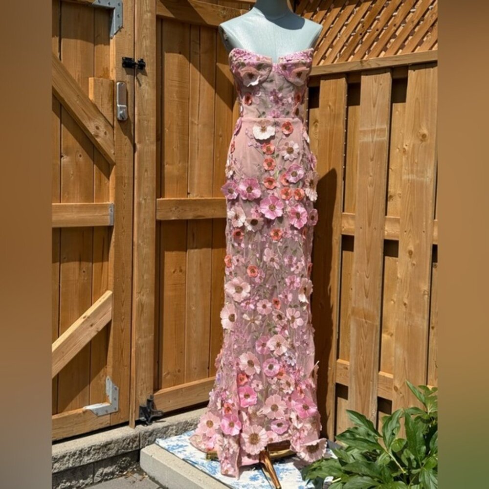🆕 BRONX & BANCO 🧿 NWOT Jasmine Floral-Appliqued Gown, Pastel Pink Sz M US 6 - Picture 12 of 16